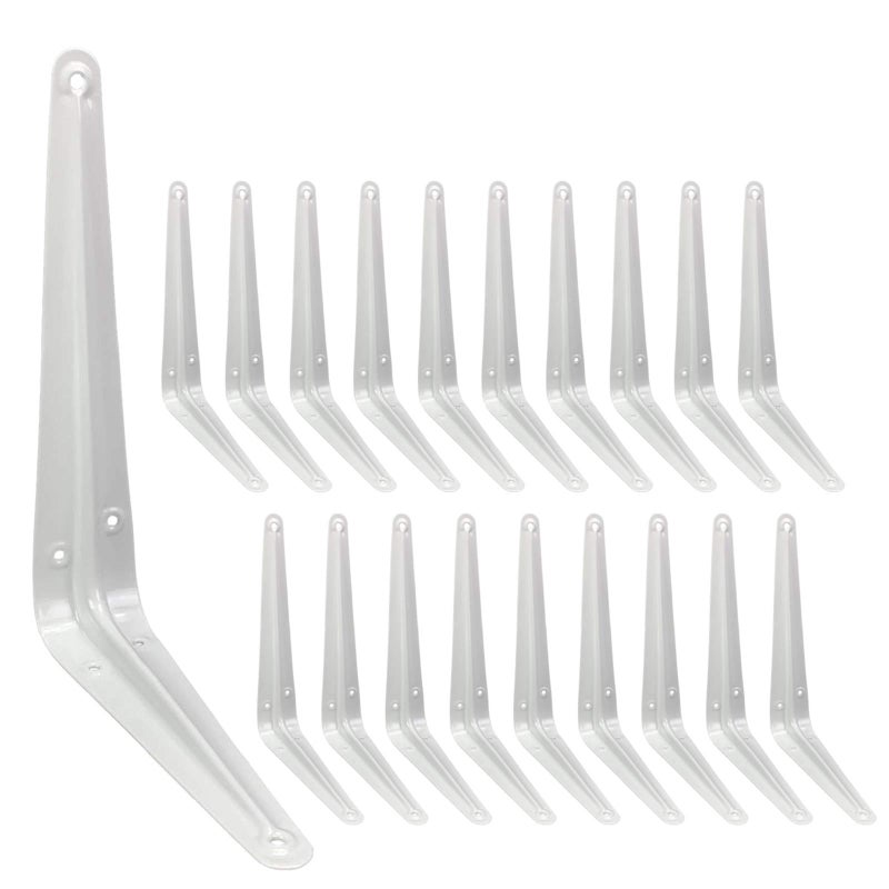 Joroamp Shelf Brackets 8 Inch, 20 Pack White Metal Heavy Duty L Adjustable Floating Shelves Bracket, 8 x 6 Inch Industrial Pipe Decorative Shelf Angle Bracket for Wall with Screws - Image 1